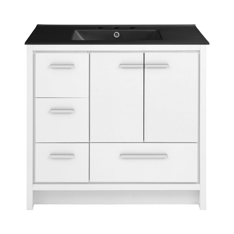 Virage 36 Freestanding, Bathroom Vanity, White, Black, 3