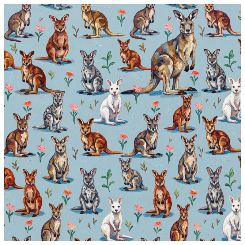 Coussins Kangaroo Floral Illustration, 14 x 14 inches