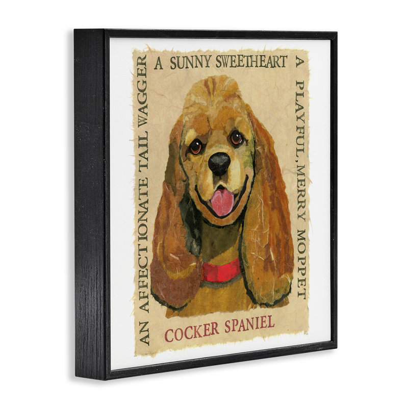 «Fun Cocker Spaniel», art de la giclée encadrée par Sangita Bachelet, H 12 po x l 12 po, Giclée encadrée noir minuit