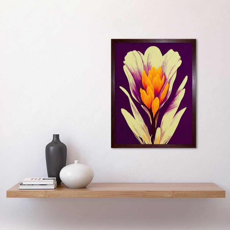 Vibrant Saffron Crocus Flower Abstract - Print, Brown Framed Paper, 43cm H x 33cm W