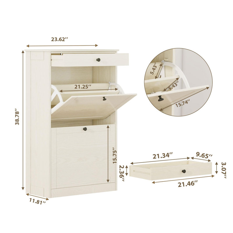 Double Flip-Down Drawer Shoe Cabinet, Oak