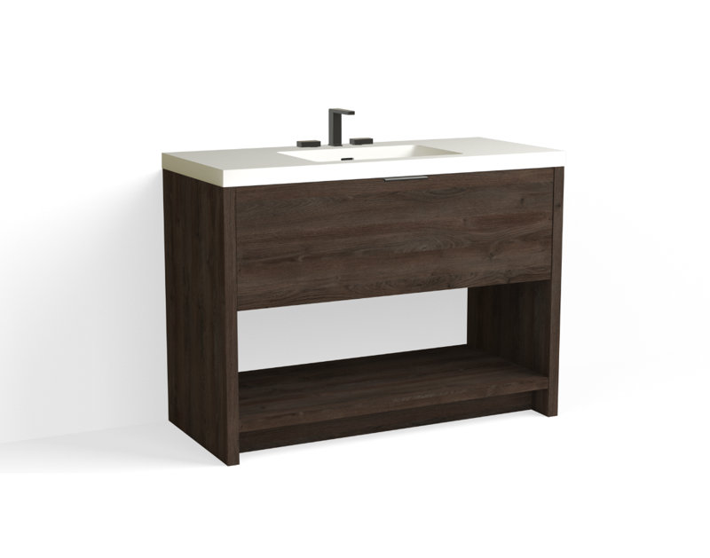 Vista 48" W Freestanding Single Bathroom Vanity, 8" Widespread, Biondo/Satin Nickel, White Matte