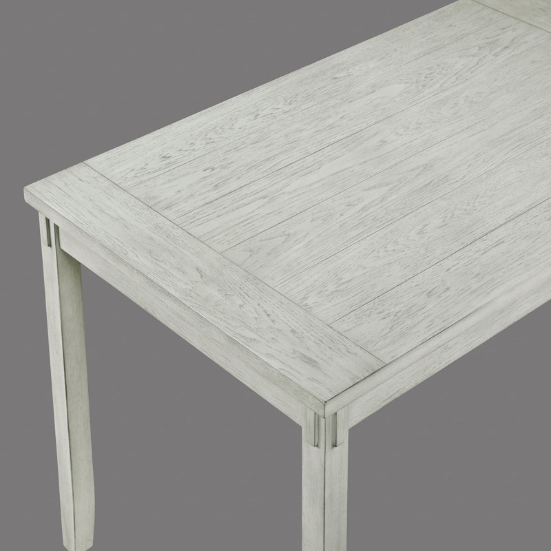 Rustic Farmhouse Transitional 6pc Dining Set Rectangular Table Linen Look Fabric Upholstered Chair Bench Seat Wooden Dining Room Furniture White/Gray Drift Wood Finish