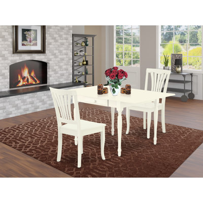 Ensemble de coin repas 3 pièces pour petits espaces comprenant une table de salle à manger rectangulaire avec Dropleaf et 2 chaises de salle à manger, 36 x 54 pouces, blanc lin