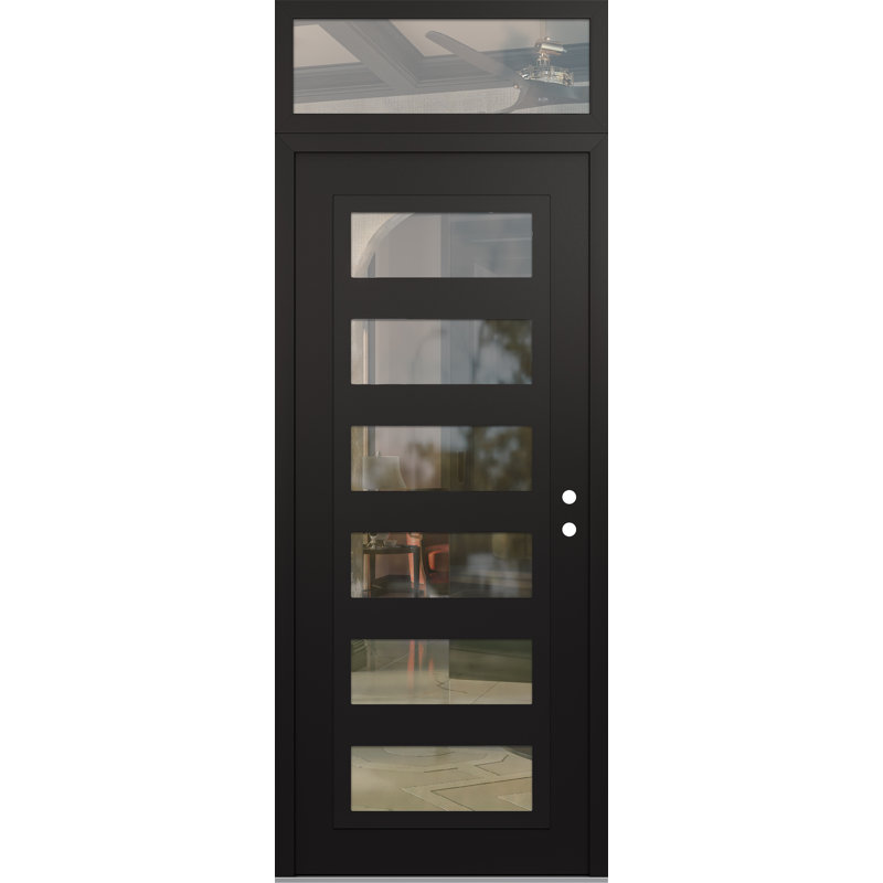 C9 à gauche 36 po X 96 po Panneau en acier noir et verre transparent noir et noir avec porte d'entrée avant en verre transparent avec traverse