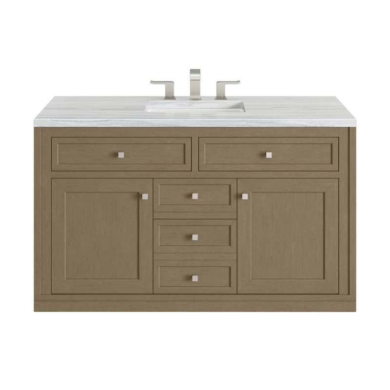 Chicago 48'' W Single Vanity, Walnut Whisper, Parisien Bleu, 8" Widespread
