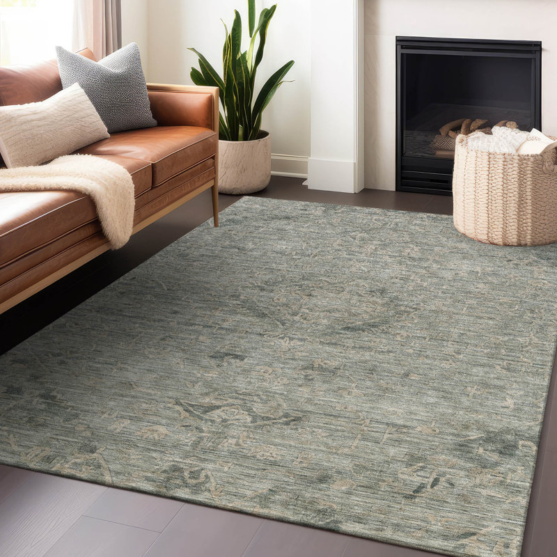 Malia Green Washable Indoor-Outdoor Rug - , 8' x 10'