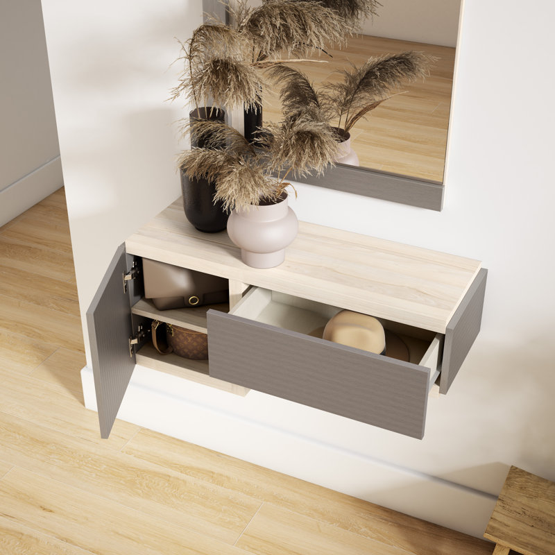 Myrone Accent Shelf, Cream Wood/Striped grey