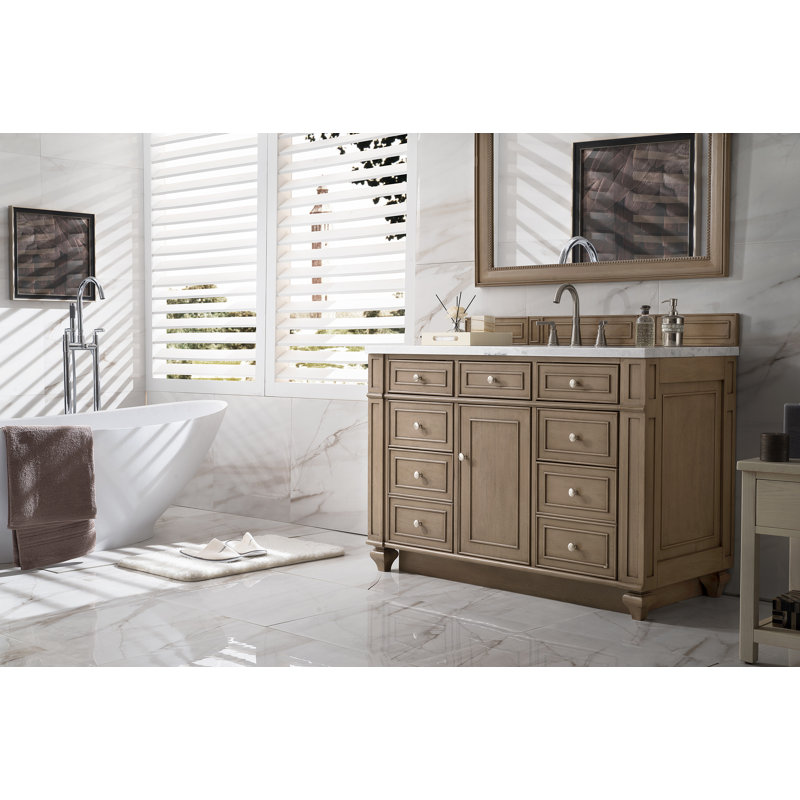Bristol 48'' W Single Vanity, Carrara White, Whitewashed Walnut, 8" Widespread