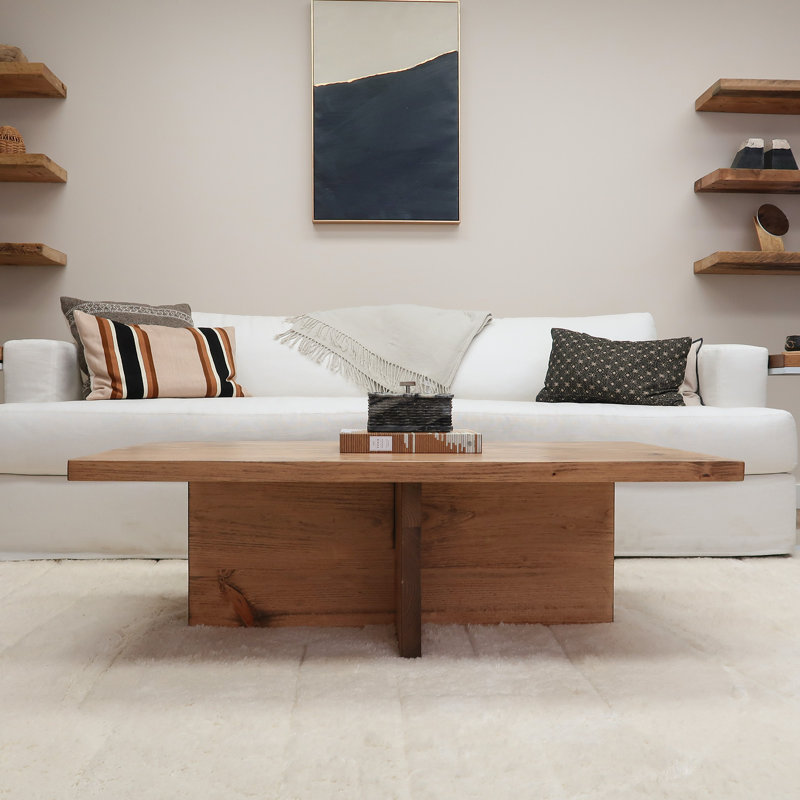 Solid Wood Single Coffee Table, 15" H x 48" L x 24" W, Aged Oak