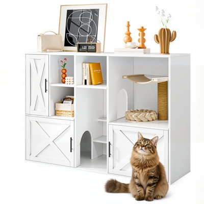 55" Farmhouse Litter Box Furniture With Cat Tree（Set Of 2）