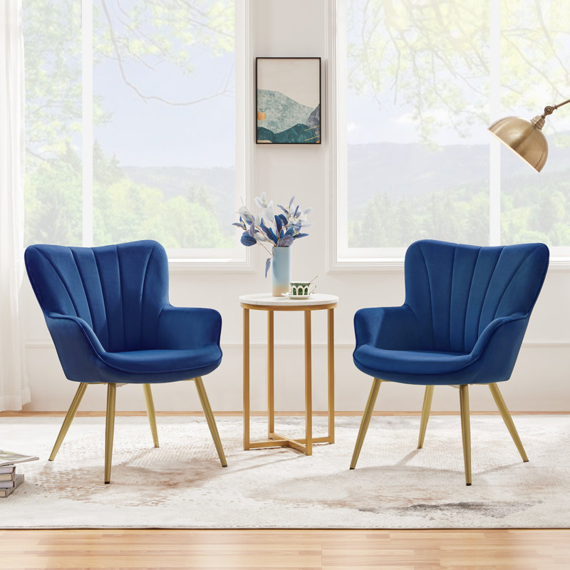 Fauteuil de 25 po Bakhyt, Velours bleu, Doré