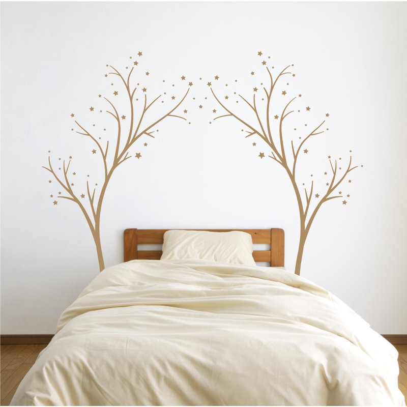 Décalcomanie murale arbres étoiles, H 80 po x l 99 po x P 0,01 po, Brun pâle