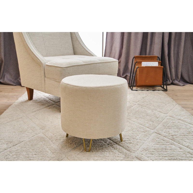 Elegant Velvet Pouffe with Wooden Frame, Cream & Gold, 15.7 x 15.7 x 15.7 inches | 100% Velvet Fabric, 10.0-inch Leg Height, 32 DNS Foam Cushion | Stylish Accent for Living Room, Bedroom, or Office