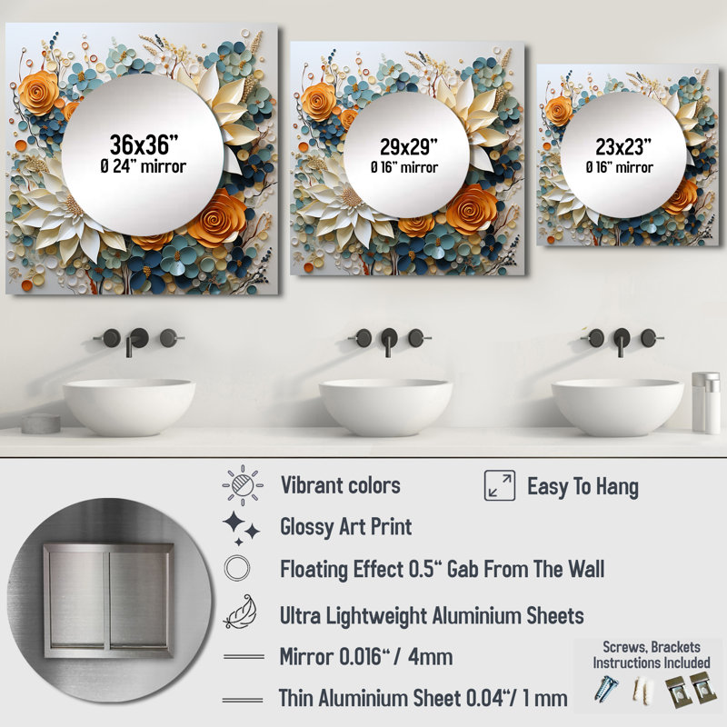 Moti - Succulent miroir mural carré pour salle de bain, 36 po x 36 po