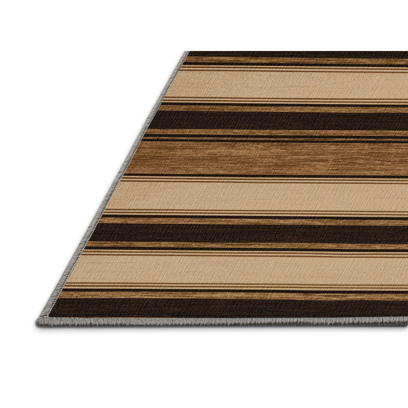 Washable Sandstone Brown Striped Area Rug, Rectangle 7' x 9'