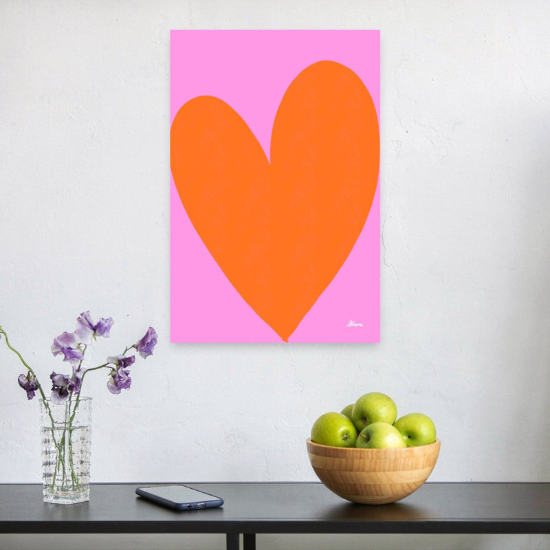 Orange Heart Abstract Bold Colorful Wall Art Print 1 Piece Wrapped Canvas Wall Art, 60.96cm H x 40.64cm W
