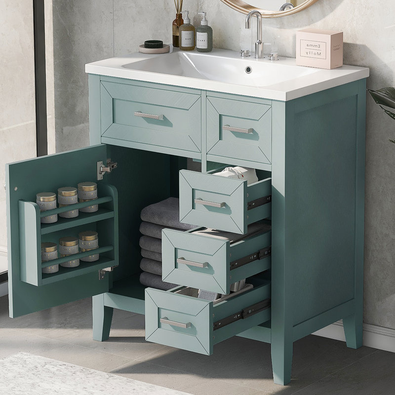 Armoire de salle de bain 30 po avec lavabo et tiroir vert