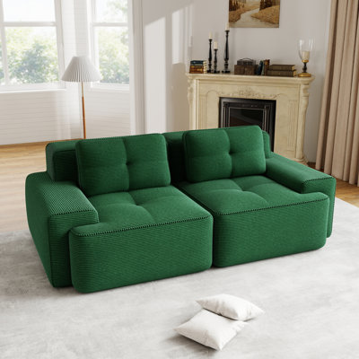 82'' W Modern 2-Seater Modular Sofa With Corduroy Upholstery, Tufted Design, Deep Seat, And No-Assembly Construction