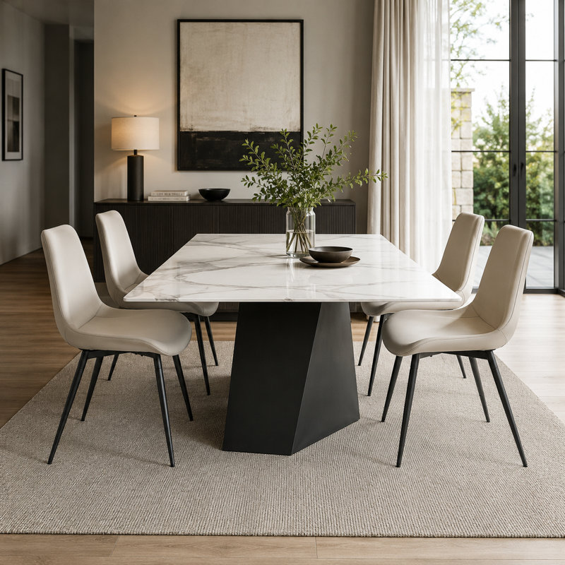 Chaise de salle à manger rembourrée avec pieds en acier au carbone (ensemble de 4), 4, Faux cuir gris