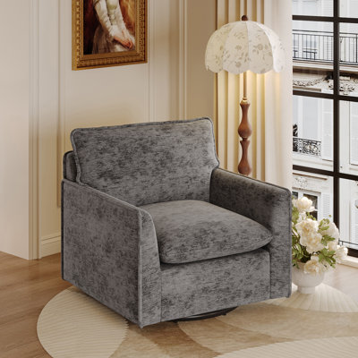 Fauteuil d'appoint pivotant à 360°, 80 x 86 x 89 cm, chenille, 1 pièce, gris, base métallique pivotante à 360°