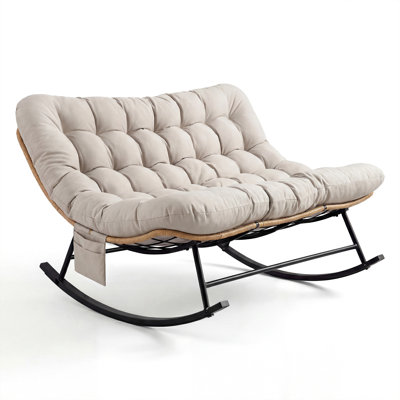 Indoor/Outdoor Rocking Chair with Thick Cushion, Heavy-Duty Metal Frame Supports 450 Lbs  Rocking Motion, Water-Resistant Fabric, Single & Double