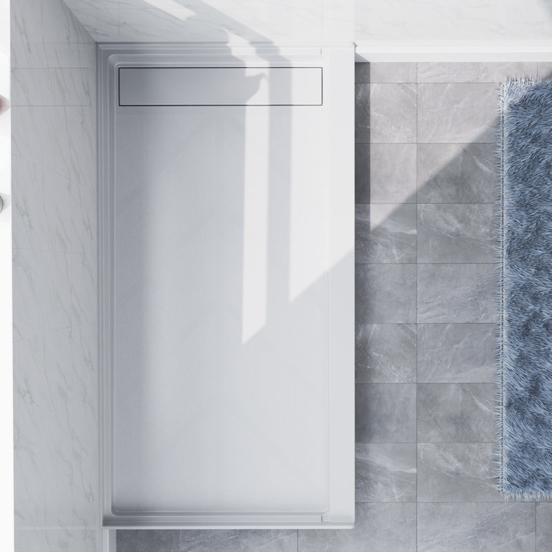 60'' x 32'' Aclove Shower Base with Right Drain, Solid Composite Linear Drain Cover, Glossy and non-Slip surface, Right