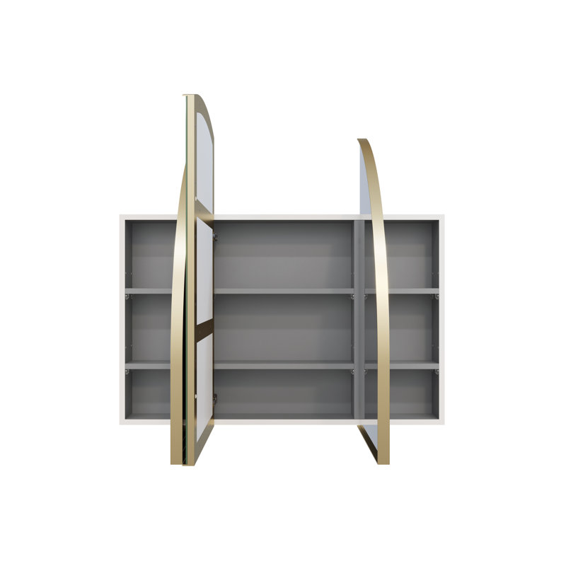 Recessed Framed 3 Doors Medicine Cabinet with 3 shelves, Gold