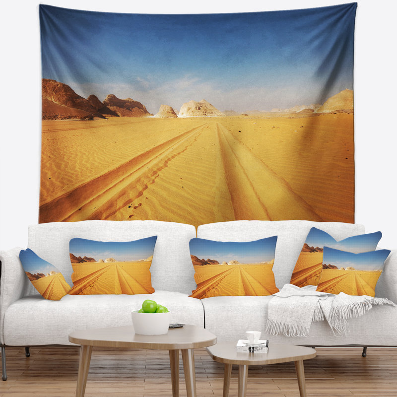 Paysage, route, désert blanc, tapisserie, Égypte, H 32 po x l 39 po