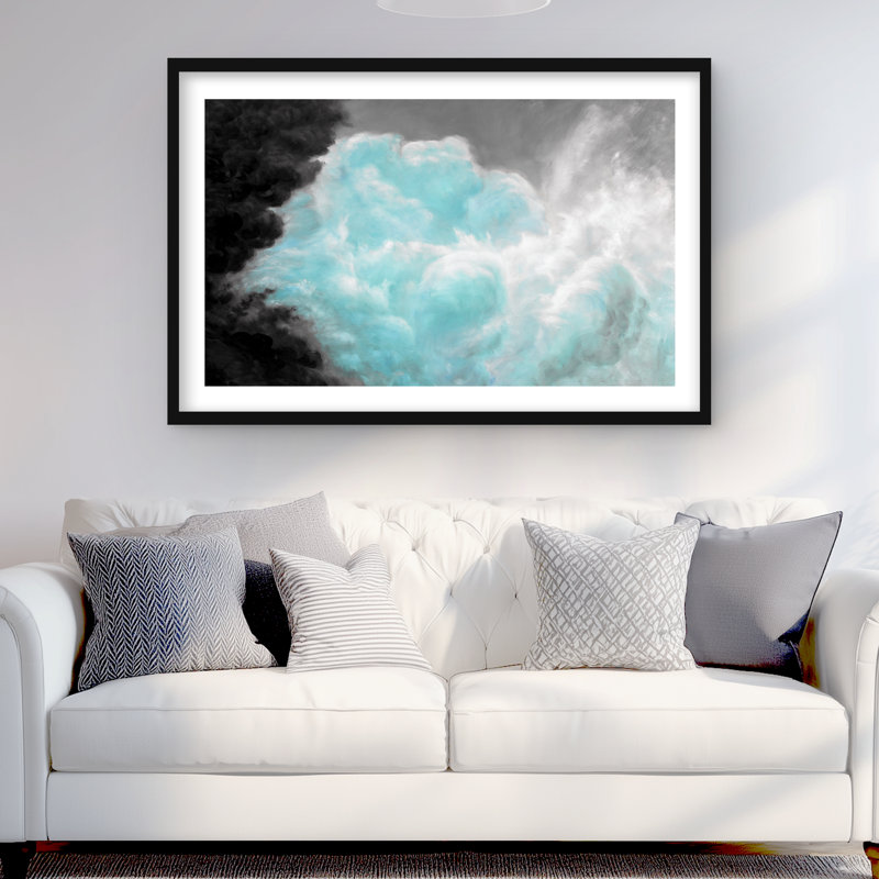 Turquoise, nuages - paysages, reproduction encadrée avec passe-partout blanc
