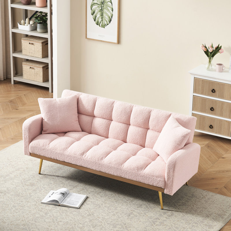 Lit rose de 175 cm avec trois positions réglables, idéal pour un petit salon. Tissu, housse amovible, cadre en bois massif et composite, 2 places, rembourrage en mousse, design moderne, convertible.
