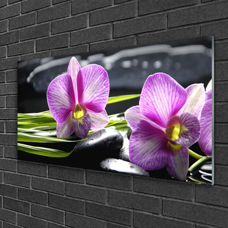 Floral Flower Stones 1 Piece Wall Art on Glass