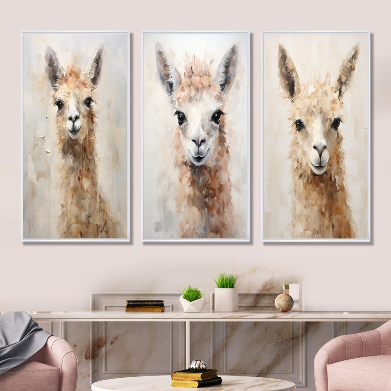 Minimalism Grunge Alpaca Portrait, White Floater Framed, 32" H x 48" W