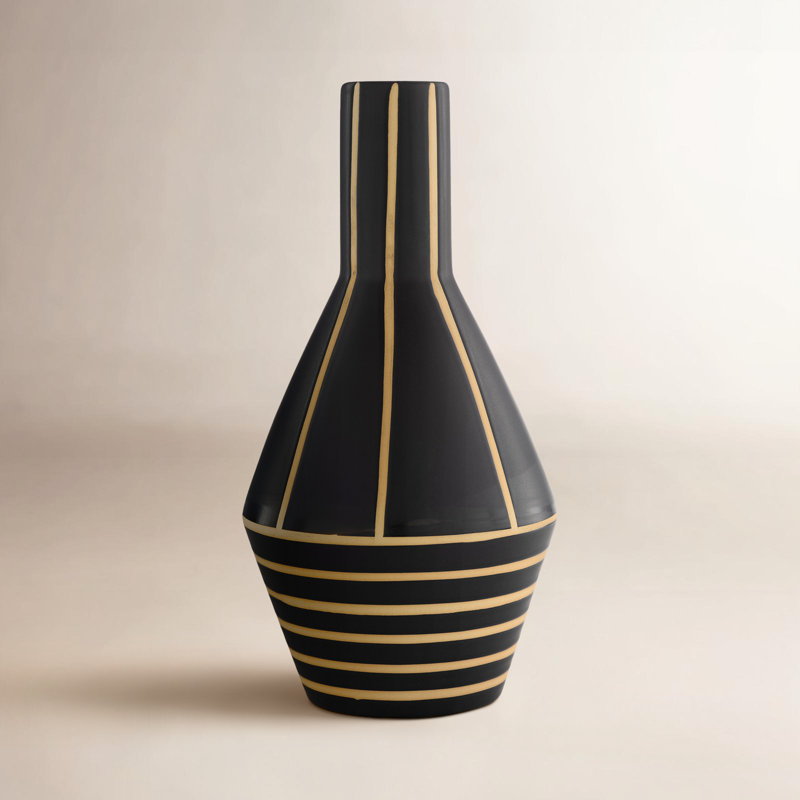 Midori Ceramic Table Vase, Black/Butter