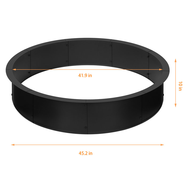 Anneau de foyer de 115 cm (45,2 po), diamètre intérieur de 106 cm (41,9 po) x hauteur de 25 cm (10 po), anneau de foyer rond en métal noir résistant à la chaleur pour terrasse extérieure, camping et feu de camp.