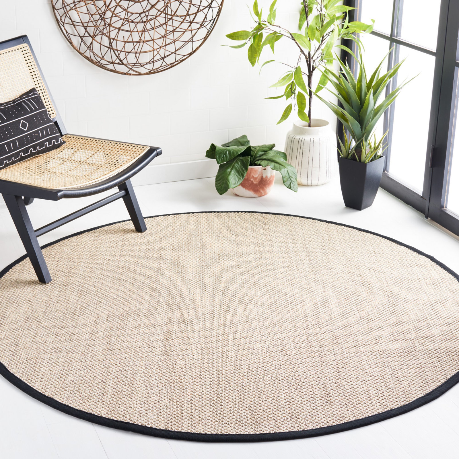 Torbin Marble Black Jute Rug, Round 6'
