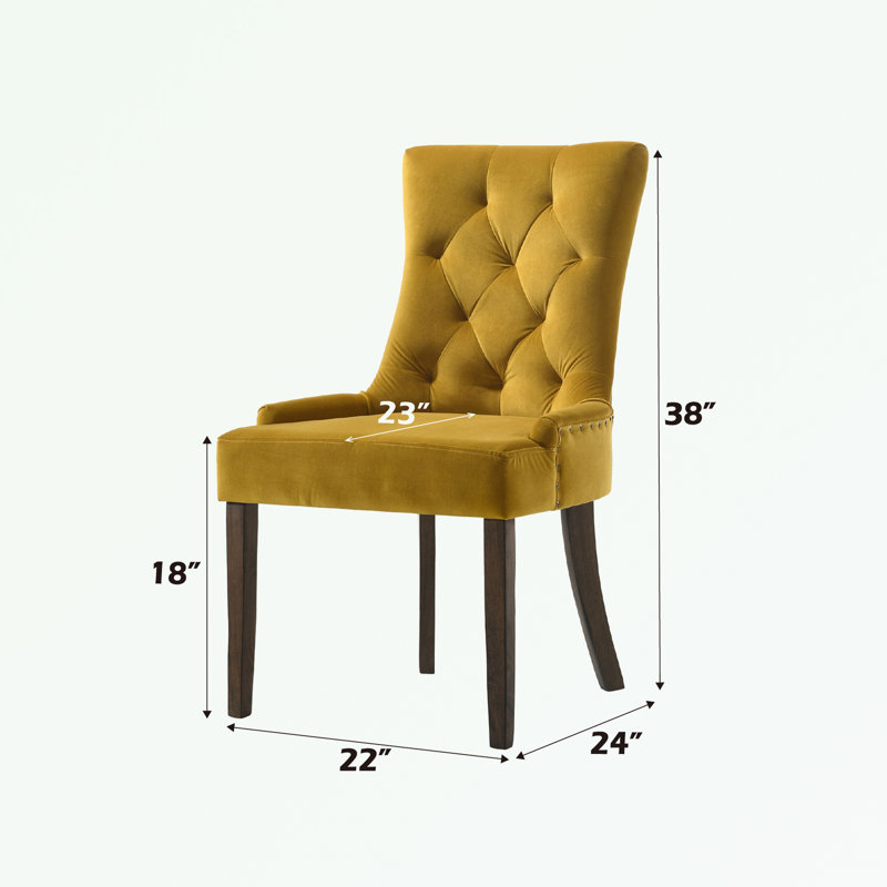 ensemble de 2 chaises d'appoint avec dossier capitonné, Velours jaune , Espresso