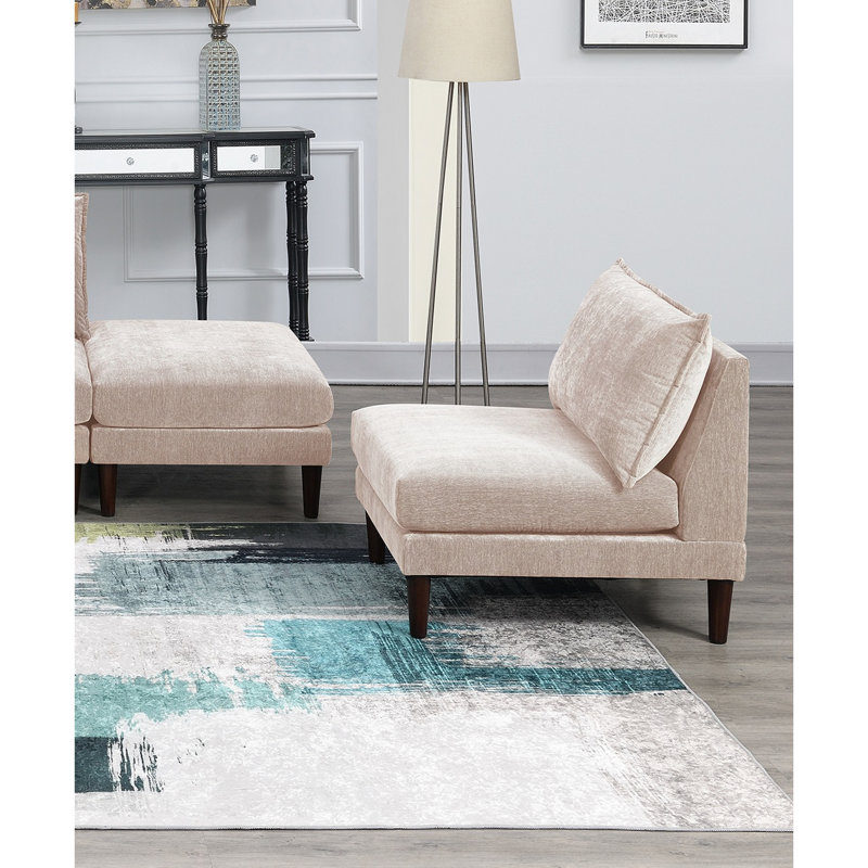 Ensemble de meubles modulaires modernes 6 pièces rose poudré comprenant 4 fauteuils sans accoudoirs et 2 poufs pour salon, canapé et…