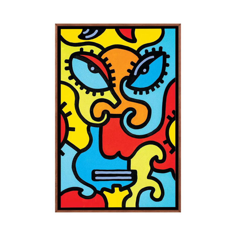 Shanghai Mask by Billy The Artist - Print on Canvas, Classic Brown Wood Framed, 66.04 cm H x 45.72 cm W