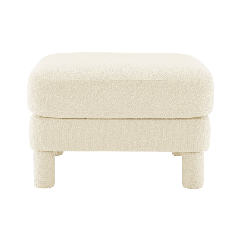 Repose-pieds moderne avec tissu bouclé et structure en bois, Beige