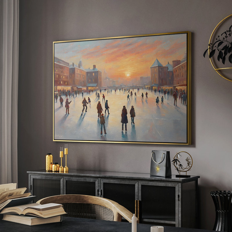 Paysage rétro - CLxxxv, Toile avec cadre flottant or, H 27 po x l 41 po x P 2 po