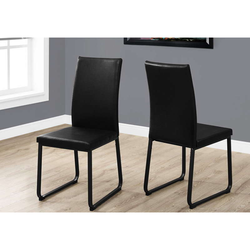 De 2 chaises de salle à manger modernes, revêtement en similicuir noir, base en métal solide pour la salle et la cuisine, style