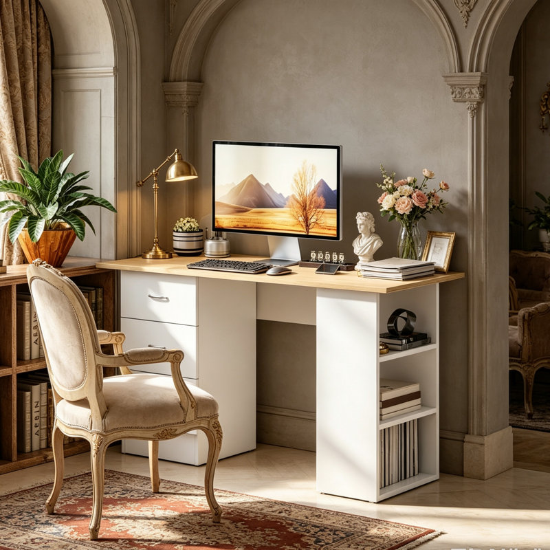 MDF Computer Desk, Natural Wood