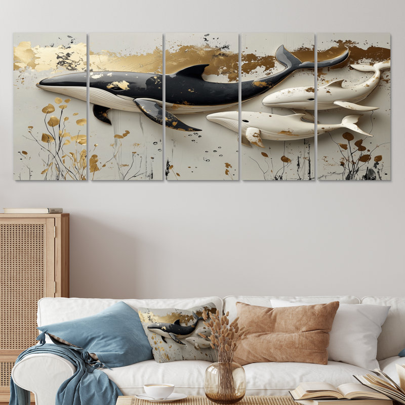Ensemble de salon Gentle Whales III - Art mural pour chambre de bébé, H 28 po x l 60 po