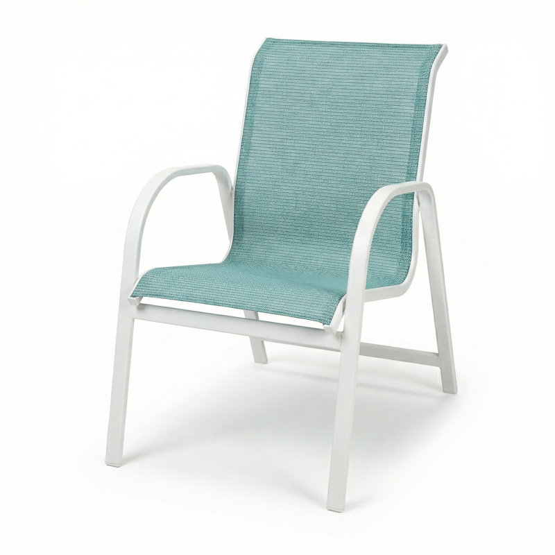 Windward Outdoor Ocean Breeze Arm Chair, Dupione Aquamarine Sling/River White