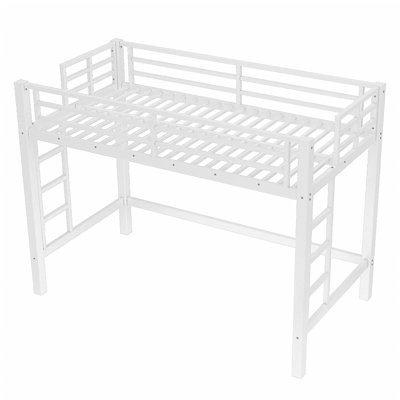 Twin XL Size Metal Loft Bed, Loft Bed with Easy Climbing Ladder and Guardrails , White