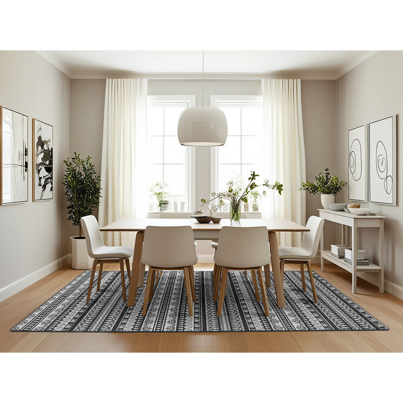 Tapis noir/blanc à motifs Lamentin, Rectangle 7 pi x 10 pi