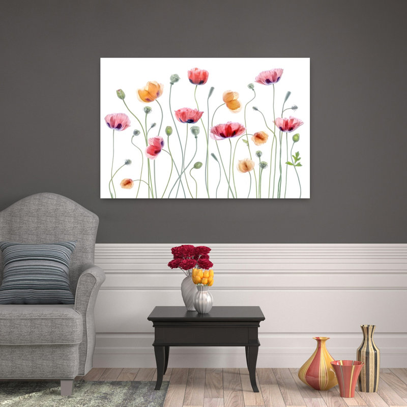 Art contemporain coquelicot, H 32 po x l 48 po