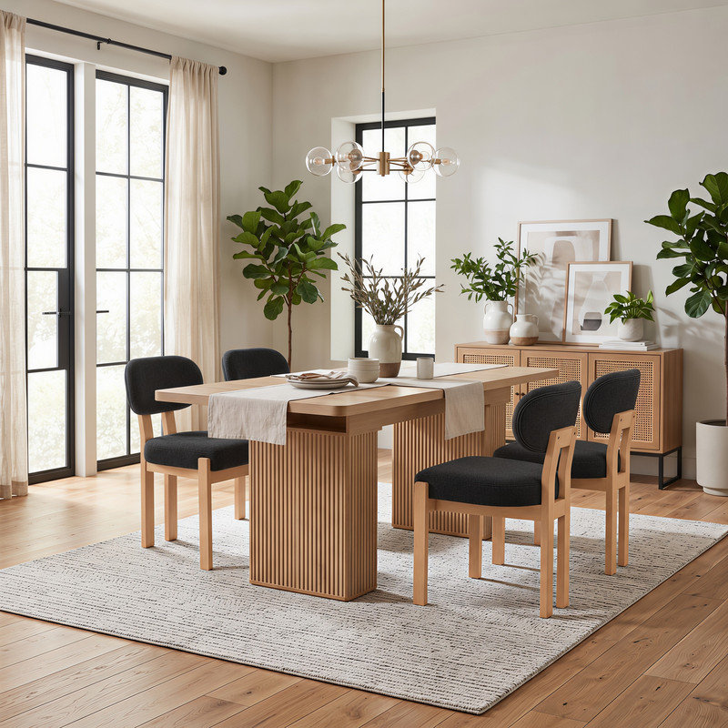 Amaia Dining Set, 9 Pieces: Table, 8 Chairs, Beige