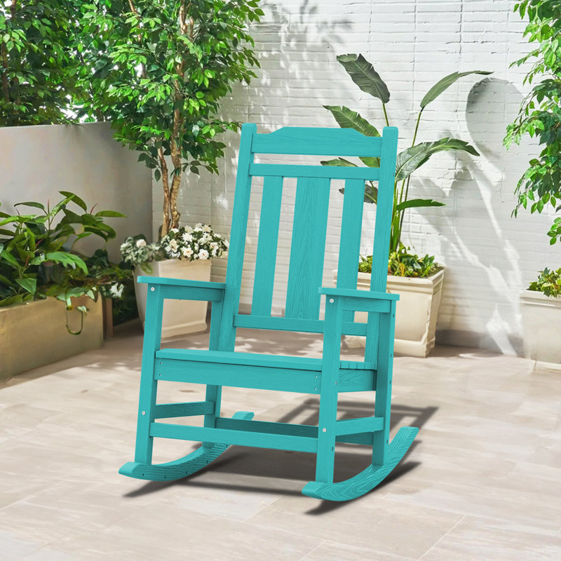 Wolak Oversized High  Density Polyethylene Rocking Adirondack Chair, Peacock Blue